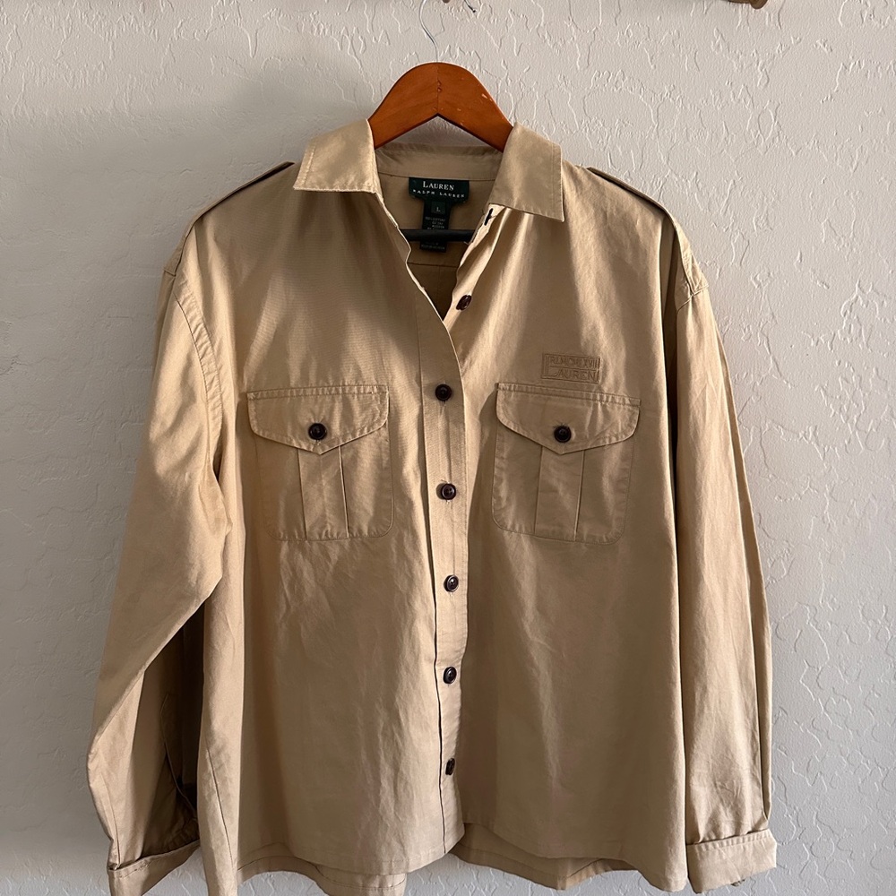 Ralph Lauren Tan Lightweight Cargo Button Up Shirt